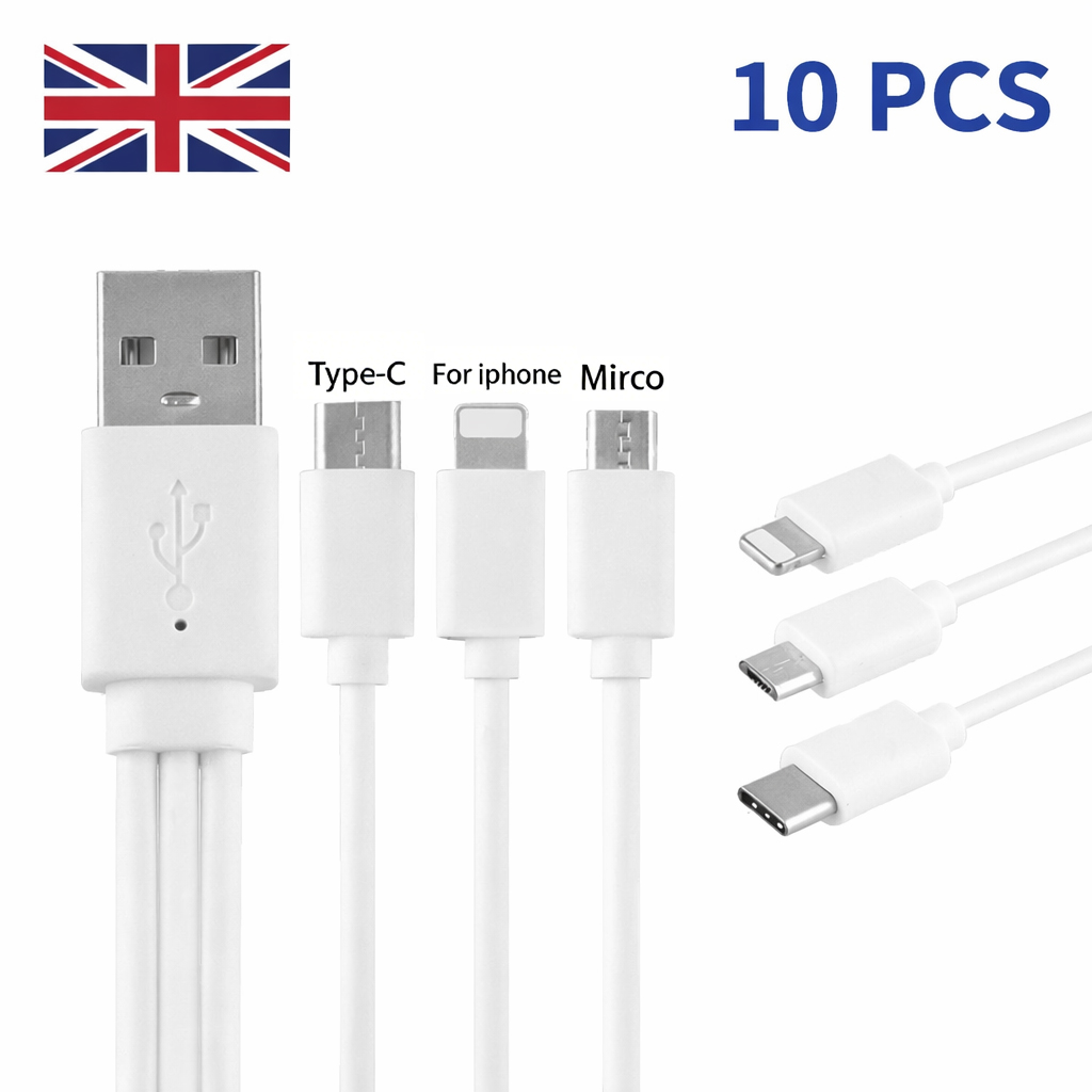 10PCS 3 in 1 Charger Cable with Micro USB Type C Cable Connector 8 Pin 7.87in Multi Charger Cable for iPhone Samsung Huawei Sony LG PS5