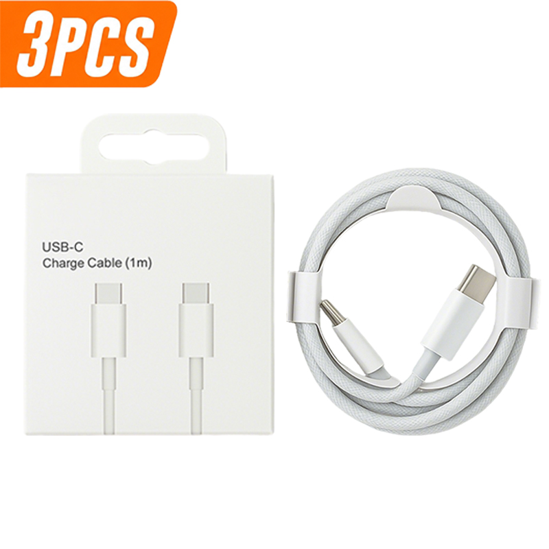 3PCS 1M USB C to C Cable 60W Type-C Cable for Data Sync and Fast Charging for iPhone White Braided