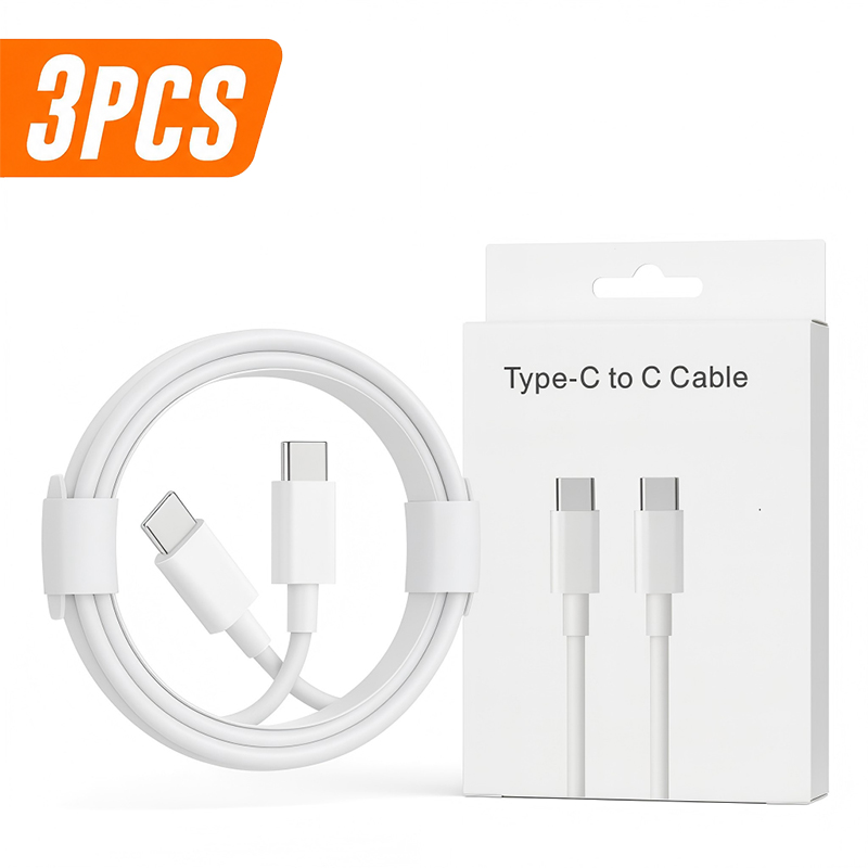 3PCS 1M USB C to C 60W Ultra-Fast USB-C Cable TPE White Box Package