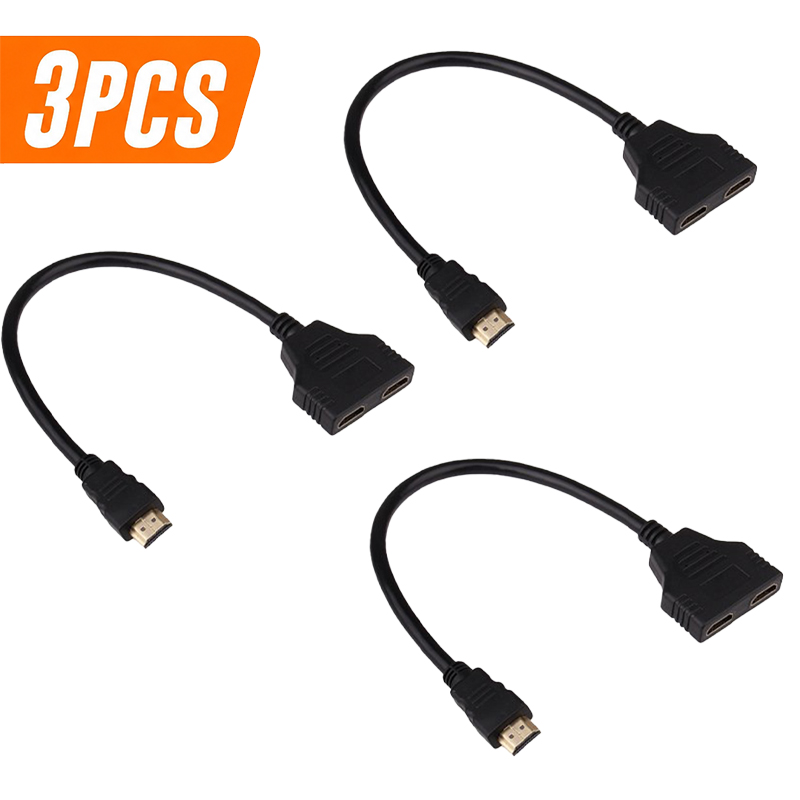 3PCS 1080P HDMI Port Male to 2 Female 1 In 2 Out Splitter Cable Adapter Converter