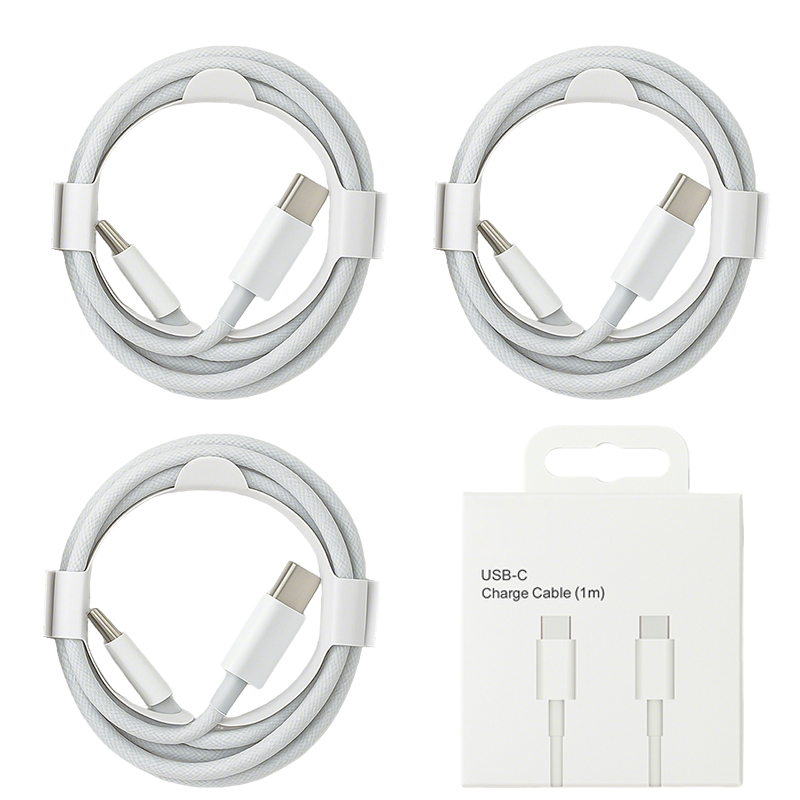 3PCS 1M USB C to C Cable 60W Type-C Cable for Data Sync and Fast Charging for iPhone White Braided - Image 4