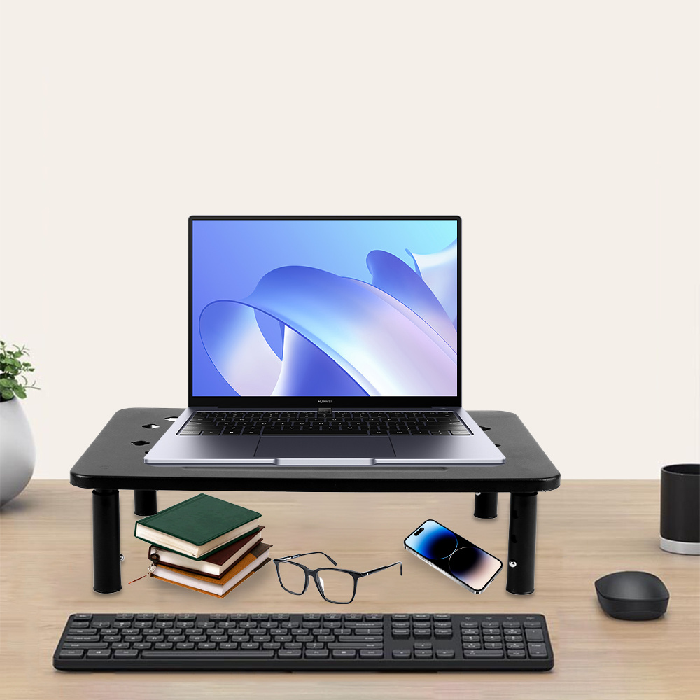 Metal Monitor Stand Riser Computer Monitor Mesh Platform for Laptop Printer - Black - Image 6