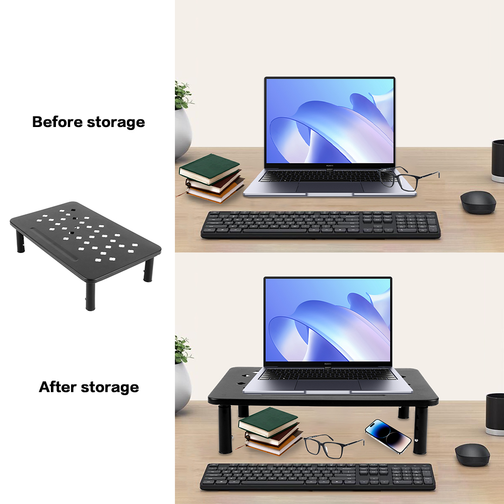 Metal Monitor Stand Riser Computer Monitor Mesh Platform for Laptop Printer - Black - Image 7
