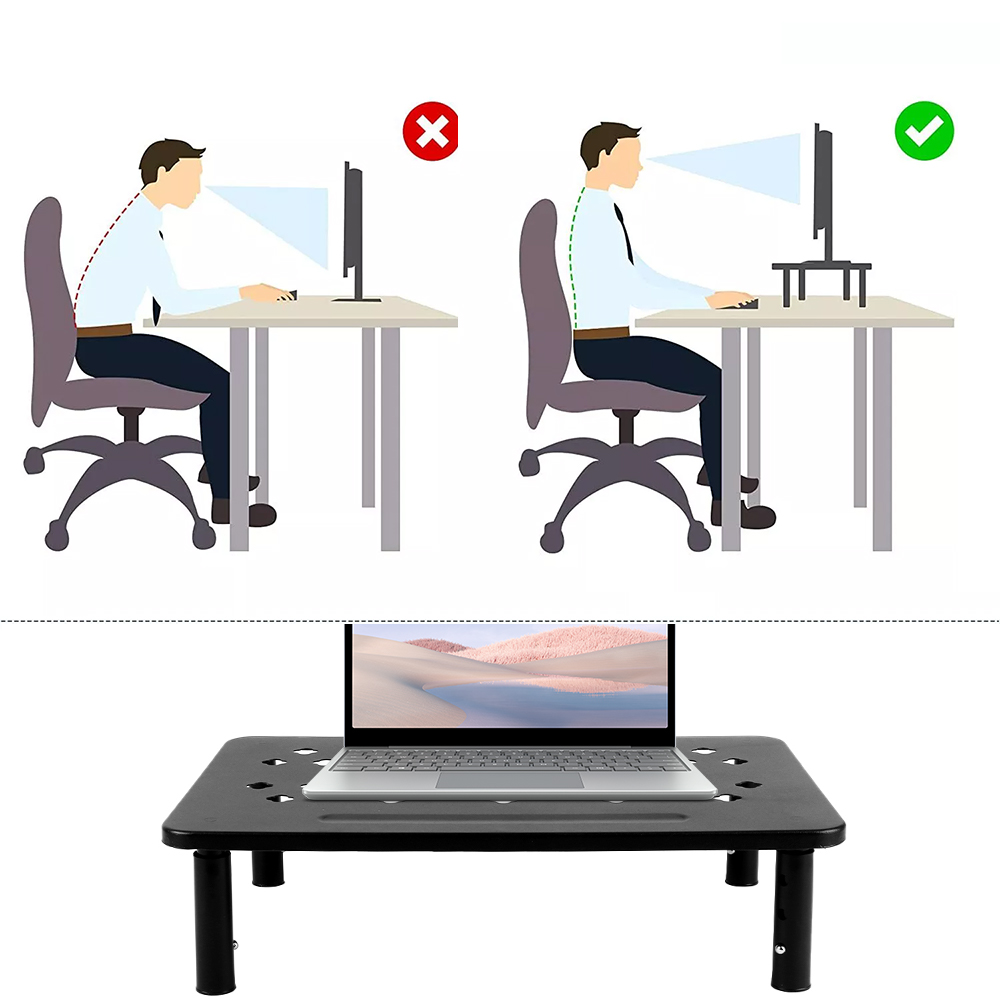 Metal Monitor Stand Riser Computer Monitor Mesh Platform for Laptop Printer - Black - Image 10