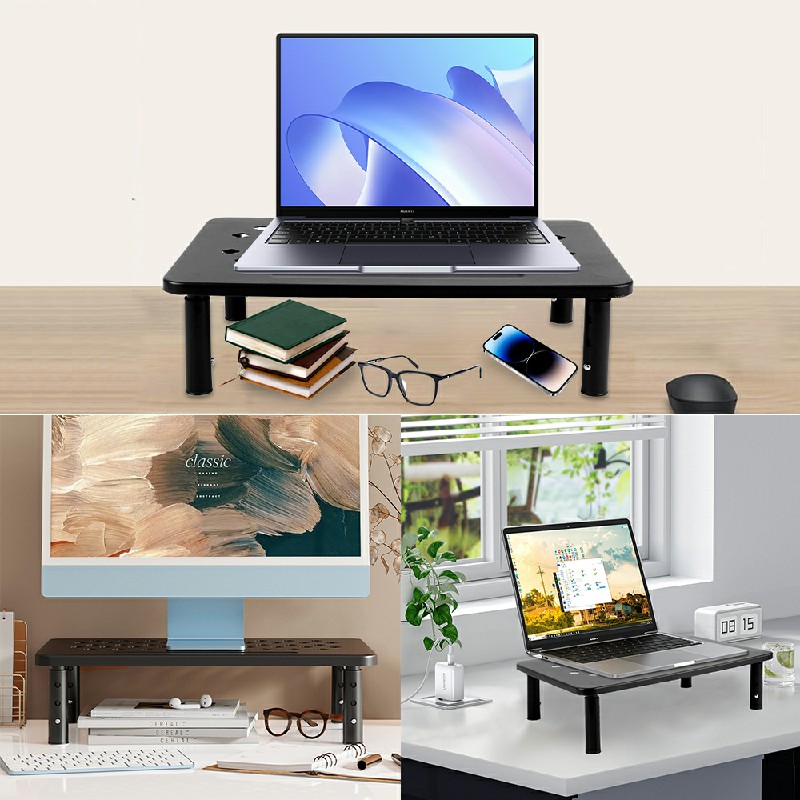 Metal Monitor Stand Riser Computer Monitor Mesh Platform for Laptop Printer - Black - Image 16